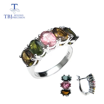 TBJ, натуральный турмалин необычного цвета с застежкой, кольца и серьги, простой дизайн, драгоценный камень, серебро 925 пробы для девочек с подарочной коробкой